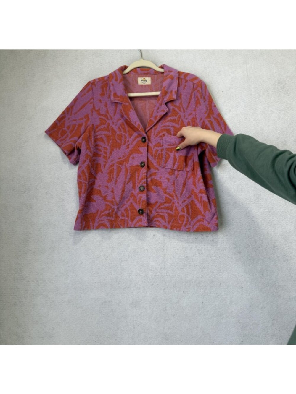 Marine Layer Shirt Womens Large Purple Terry Button Up Cropped Floral Print - Picture 3 of 9